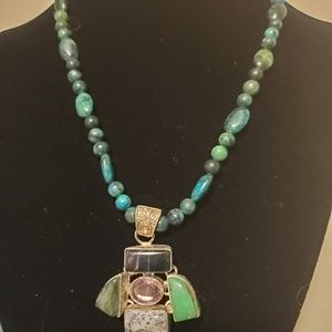 Semi-precious Stone Necklace with Cluster pendant